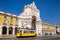 Historic yellow tram in Lisbon, Portugal