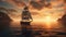 Historical Adventure Themed Ship Sailing At Sunset