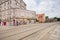 Historical area of old polish city with tram rails on cobbled street