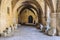 Historical artifacts in the courtyard of the archaeological museum. Rhodes, Greece.