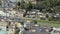 Historical austrian buildings along embankment of Salzach river in Salzburg, Austria, top view