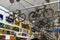 Historical bicycles suspended from the ceiling and advertising signs