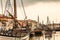 Historical boats in canal port of Cesenatico