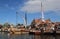 Historical boats in Volendam harbor in Holland