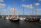 Historical boats in Volendam harbor in Holland