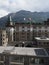 Historical building in european St. Moritz city center in Switzerland at alpine landscape - vertical