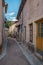 Historical buildings and street in an ancient town Moureze, in Herault, in Occitanie, France