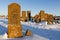 Historical cemetery of Noratus in winter, Armenia.