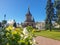 The historical center of Yaroslavl. Sunny day. 19th century buildings. Alexander Nevsky Chapel