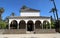 The historical Charles V Pavilion with glazed tile decorations in Ladies Garden of Alcazar Gardens in Seville, Spain.