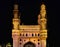 Historical charminar front view at night and ancient magnificent architecture