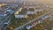 Historical in the city center panoramic aerial cityscape sunset orange light view of Uzhhorod, Ukraine