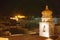 Historical city night view with various houses and roofs