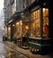 Historical Cobblestone Street with Vintage Shops at Twilight