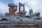 Historical columns of Memmius Monument in Ephesus ruins, historical ancient Roman archaeological sites in eastern Mediterranean