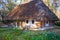 Historical country wooden hut with thatched roof