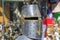 Historical Crusader`s helmet in Rhodes island, Greece