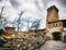 Historical defensive towers of Mestia - townlet in the highlands of Upper Svaneti province in the Caucasus Mountains. streets of M