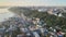 Historical district of Kyiv - Podil in the morning at dawn. Ukraine. Aerial view