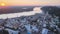 Historical district of Kyiv - Podil in the morning at dawn. Ukraine. Aerial view