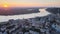 Historical district of Kyiv - Podil in the morning at dawn. Ukraine. Aerial view