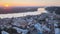 Historical district of Kyiv - Podil in the morning at dawn. Ukraine. Aerial view