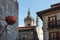 Historical houses and church in hondarribia in basque country