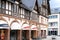 historical landmark market square, street of old spa town, district center in Hesse, Restored buildings, cobblestone pavement,