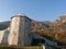 Historical landmark, the old fortress in Travnik with a tower at the foot of Mount Vlasic during a sunny autumn day