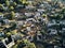 Historical Lycian village of Kayakoy, Fethiye, Mugla, Turkey. Drone aerial shot from above of the Ghost Town Kayakoy