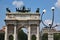 Historical marble arch Arco della Pace, Sempione square, Milan,