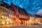 Historical Merchants Hall at dusk in Freiburg