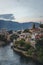 Historical Mostar Old town, Bosnia and Herzegovina, view of the Stari Most bridge, Neretva river in Balkan mountains