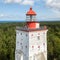 Historical old KÃµpu lighthouse (Kopu lighthouse), Hiiumaa island, Estonia aerial drone photo. Birds eye view