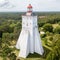 Historical old KÃµpu lighthouse (Kopu lighthouse), Hiiumaa island, Estonia aerial drone photo. Birds eye view