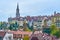 Historical part of city Bern with high bell tower of Cathedral, Switzerland