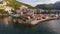 Historical part of the city washed by th sea from drone. Drone Shot of old town Budva in Montenegro.