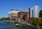 Historical Power Plant in Spring at the River Spree in the Neighborhood of Charlottenburg, Berlin