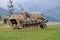 Historical reenactment of World War 2 battle - armored transport vehicle and soldiers dressed in german nazi uniforms