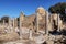 Historical ruins and columns of earlz Bzyantine Chrysopolitissa church Agia Kyriaki Chrysopolitissa in Kato Paphos. Southern