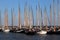 Historical sailboats in Volendam harbor in Holland