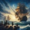 Historical Ships Sailing on Ocean at Twilight