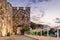 Historical southern walls with tower gates over the Black sea cove in Sozopol, Bulgaria, Europe at dusk.