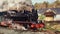 Historical steam train on island Rugen in Germany, text space