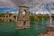 Historical suspension bridge in town of Alexandra in New Zealand