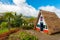 Historical thatched houses with strawy roofs on Madeira island, Santana, Portugal