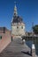 Historical tower Hoofdtoren in the harbor of Hoorn