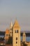 Historical towers in Rab city during sunset