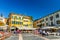 Historical town centre with street restaurants and multicolored colorful buildings