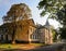 Historical town hall in Bilshivtsi, Ivano-Frankivsk region, Ukraine at sunny autumn morning